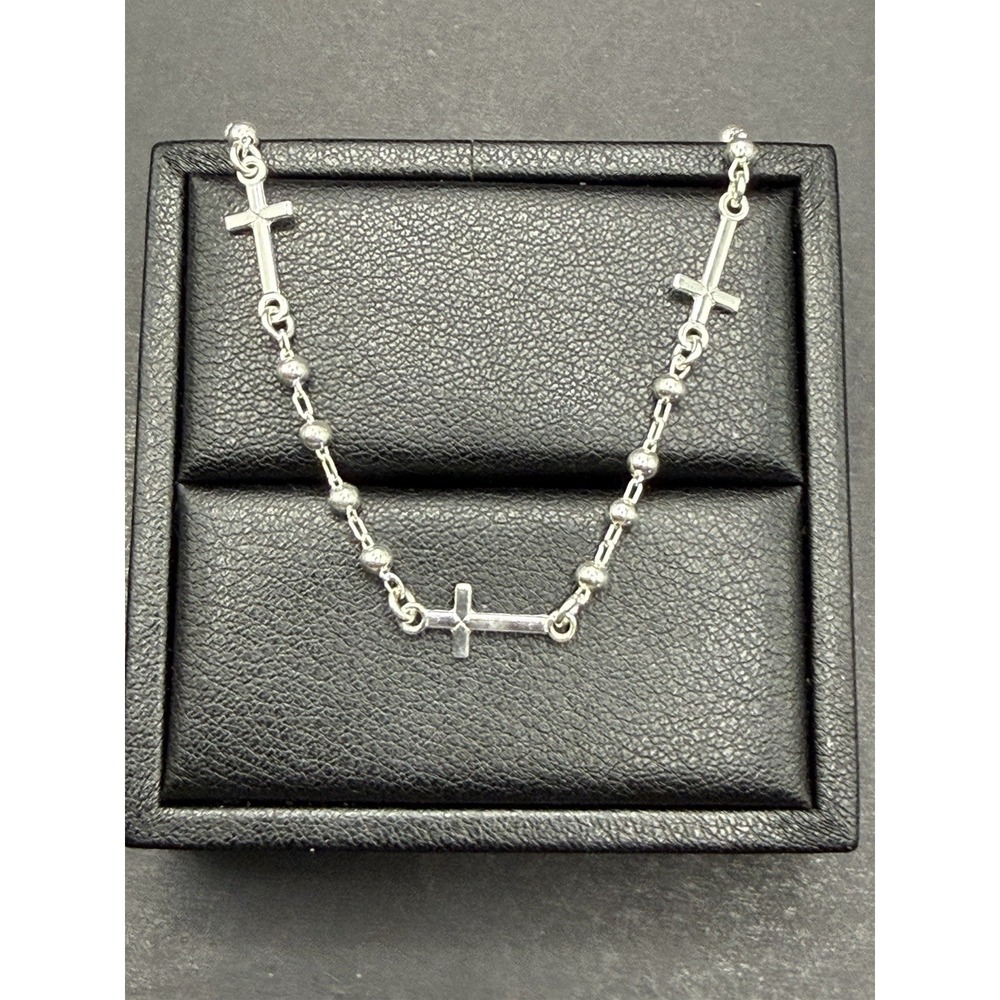 New Condition Sterling Silver 7-8" Rosary Cross Bracelet 925 J19